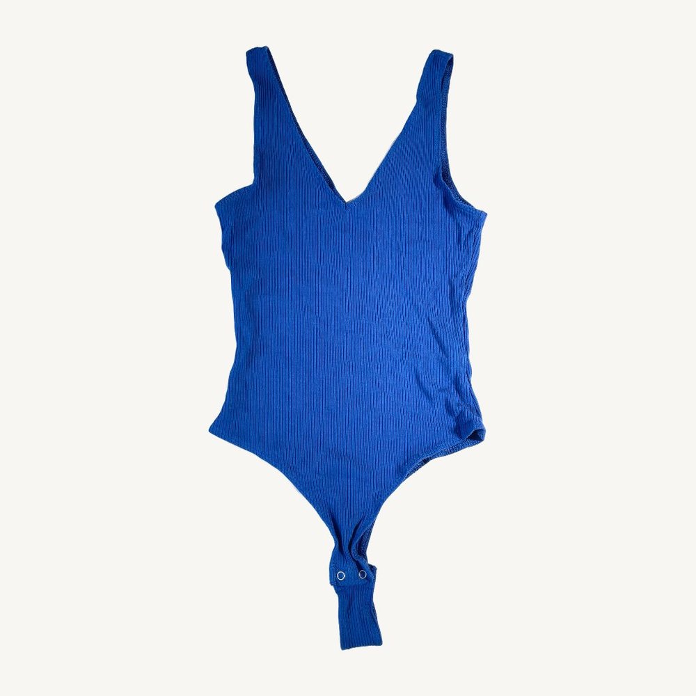Garage Bright Blue V-Neck Ribbed Bodysuit Size Extra Small